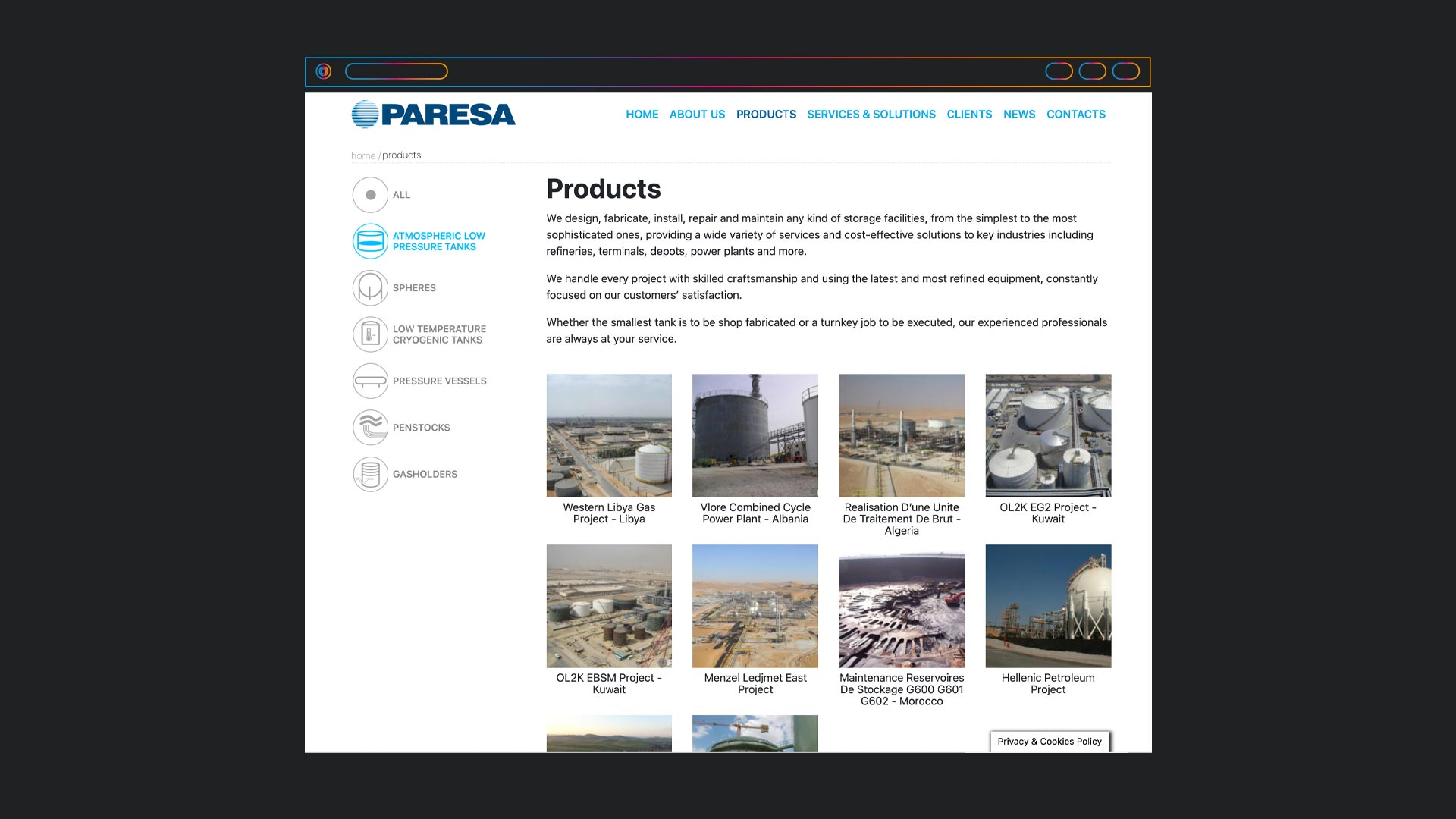 Paresa - Mockup desktop - prodotti